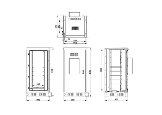 Anti-corrosie 40U IP55 Outdoor Telecom Cabinet met AC voordeur onderhoud